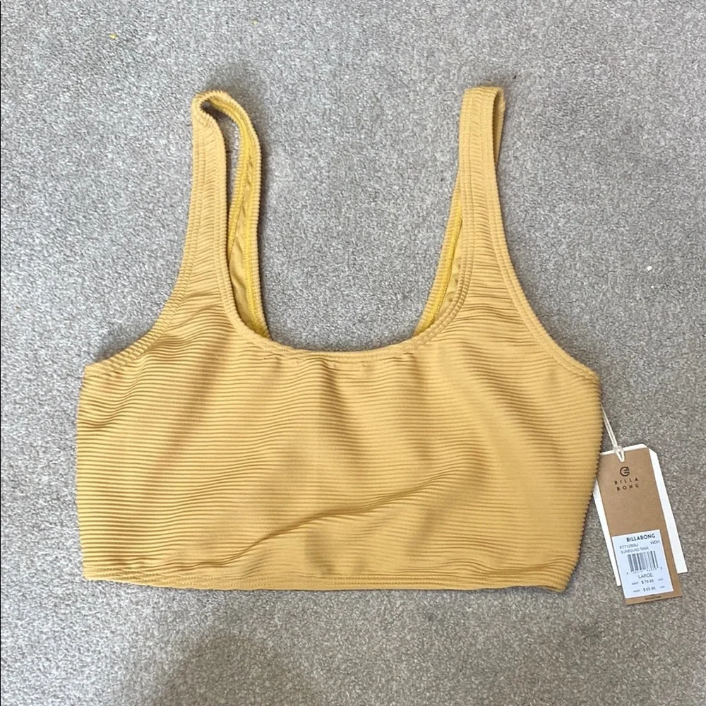 Billabong Mustard Yellow Ribbed Sunbound Tank Swim Bikini Top Size L - Picture 2 of 5